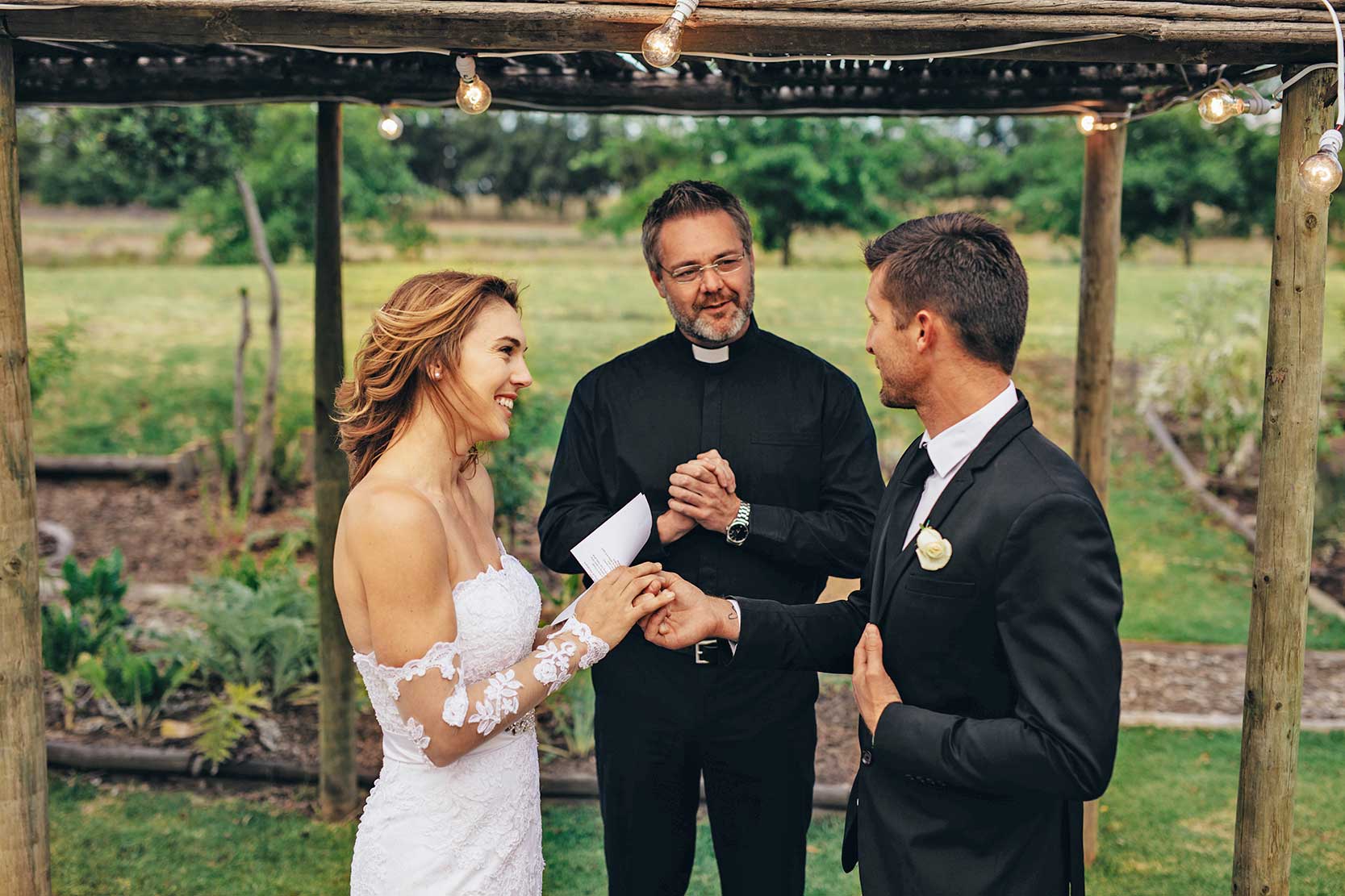 Young Couple reading wedding vows original photo